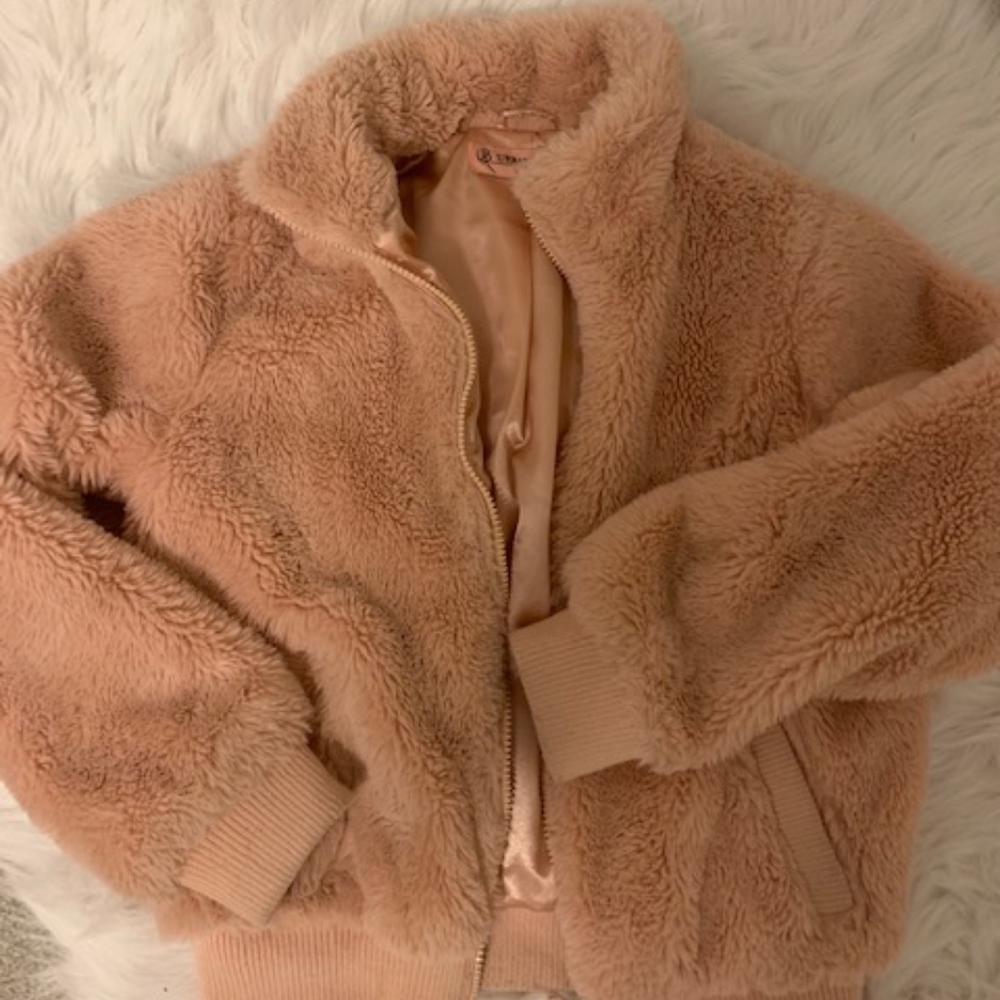 Girls Pink Teddy Coat XL